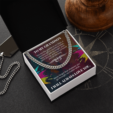 To My Grandson Cuban Link Chain – Meaningful Gift for Grandson – Stainless Steel Chain with Message Card
