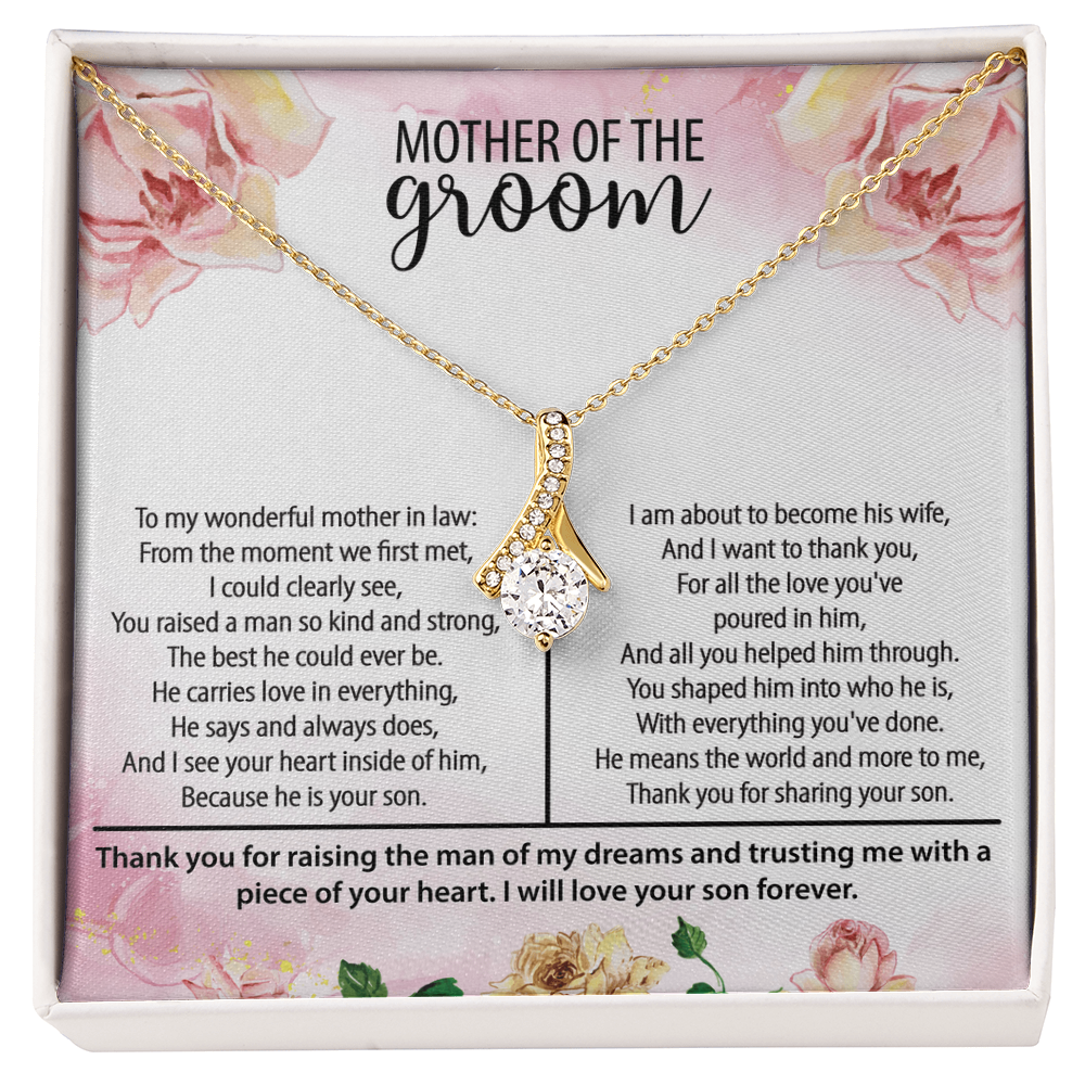 Mother of the Groom Alluring Beauty Necklace – Wedding Gift for Groom's Mom – Meaningful Jewelry with Message Card