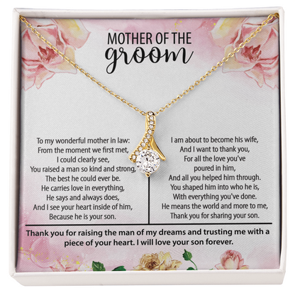 Mother of the Groom Alluring Beauty Necklace – Wedding Gift for Groom's Mom – Meaningful Jewelry with Message Card