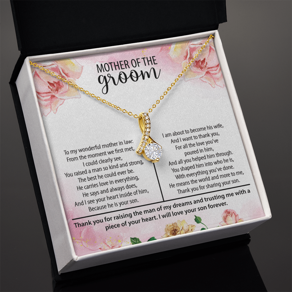 Mother of the Groom Alluring Beauty Necklace – Wedding Gift for Groom's Mom – Meaningful Jewelry with Message Card