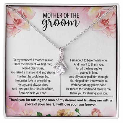 Mother of the Groom Alluring Beauty Necklace – Wedding Gift for Groom's Mom – Meaningful Jewelry with Message Card