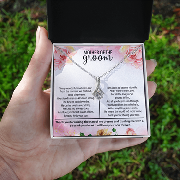 Mother of the Groom Alluring Beauty Necklace – Wedding Gift for Groom's Mom – Meaningful Jewelry with Message Card