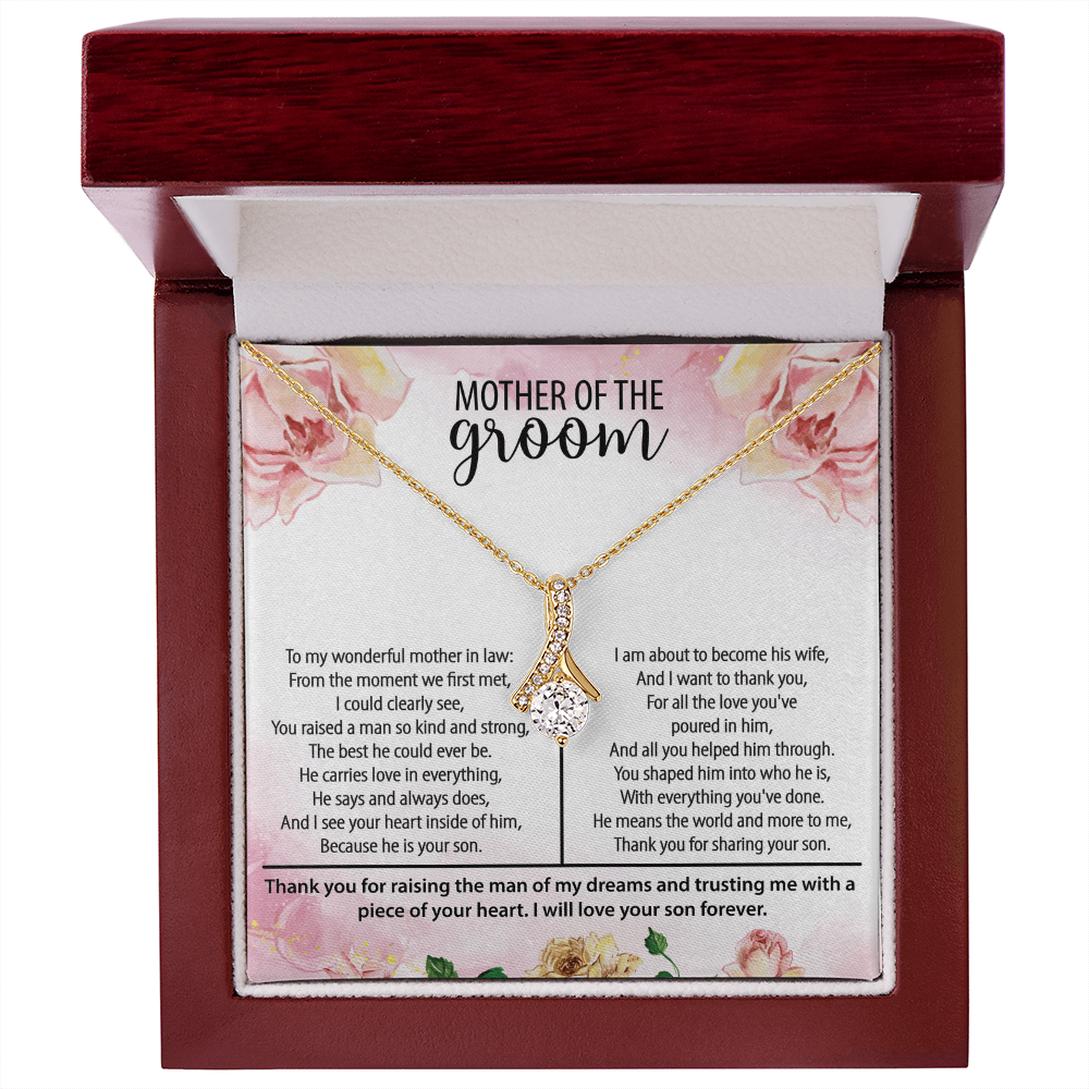 Mother of the Groom Alluring Beauty Necklace – Wedding Gift for Groom's Mom – Meaningful Jewelry with Message Card