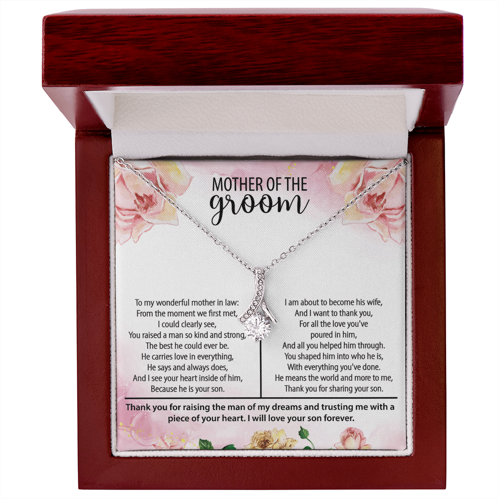 Mother of the Groom Alluring Beauty Necklace – Wedding Gift for Groom's Mom – Meaningful Jewelry with Message Card