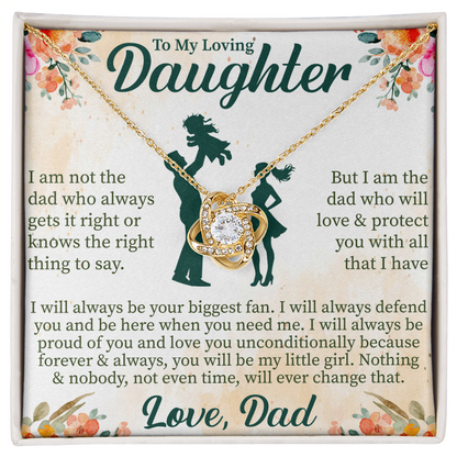 To My Loving Daughter Love Knot Necklace – Meaningful Gift from Mom or Dad – Sentimental Jewelry with Message Card