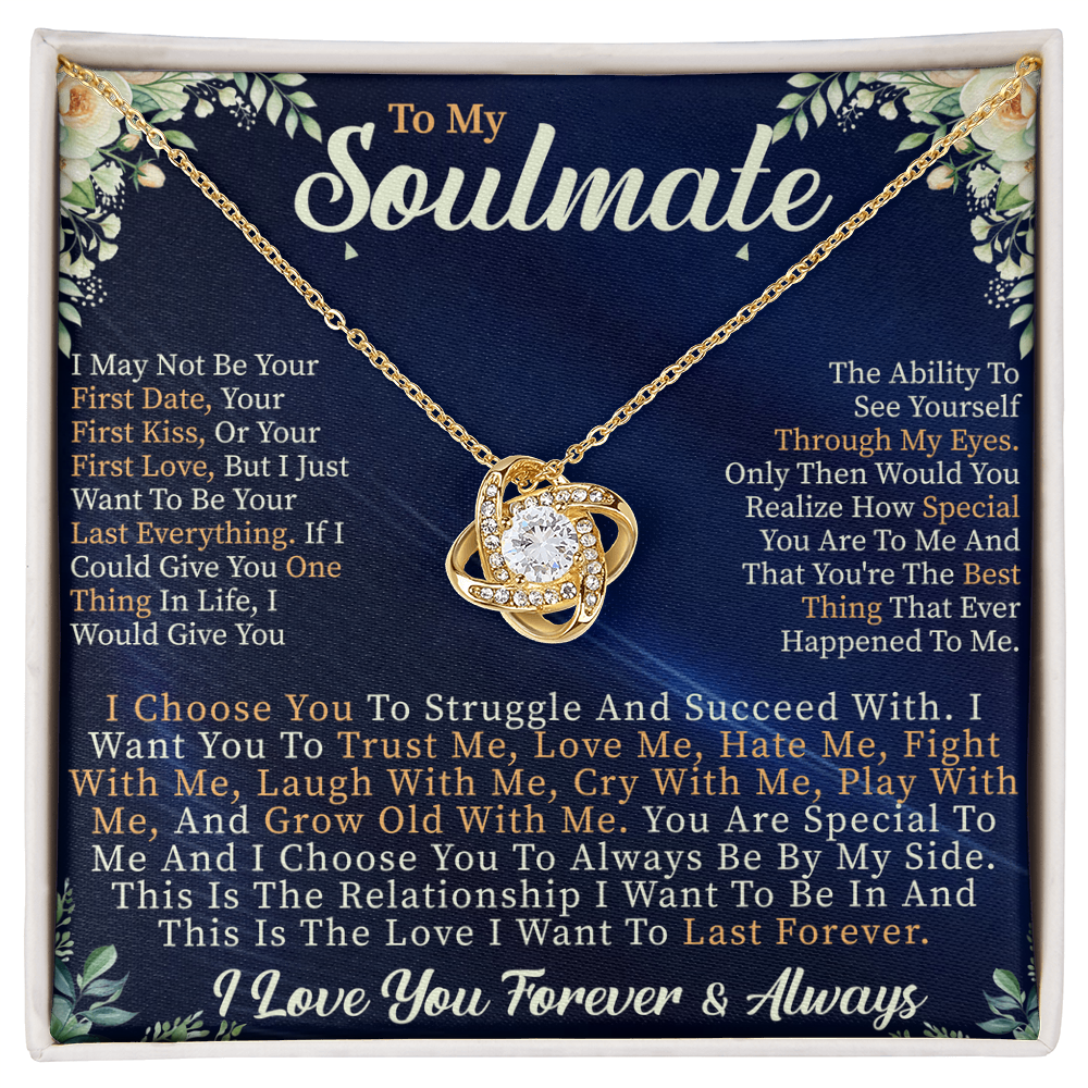 To My Soulmate Love Knot Necklace – Romantic Gift for Her – Anniversary, Valentine's Day, or Birthday Jewelry