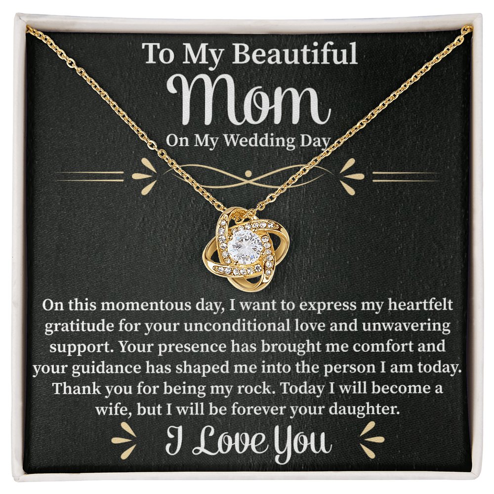 To My Beautiful Mom Love Knot Necklace – Mother Gift Necklace with Message Card – Meaningful Birthday or Christmas Gift for Mom