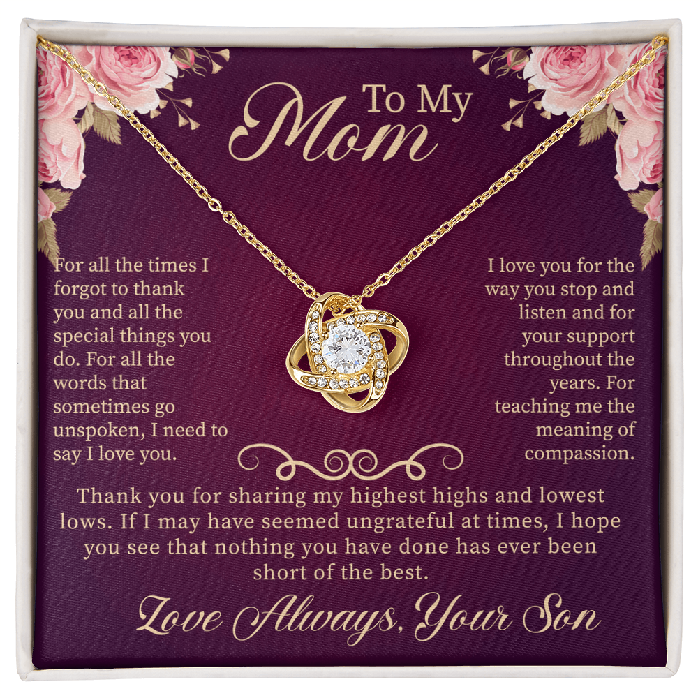 To My Mom Love Knot Necklace – Meaningful Gift for Mom – Mother's Day, Birthday, or Christmas Jewelry