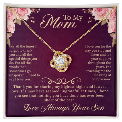 To My Mom Love Knot Necklace – Meaningful Gift for Mom – Mother's Day, Birthday, or Christmas Jewelry
