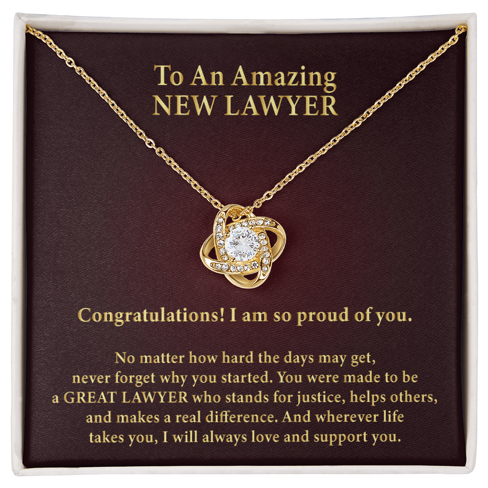 To an Amazing New Lawyer Love Knot Necklace – Law School Graduation Gift – New Lawyer Gift with Message Card