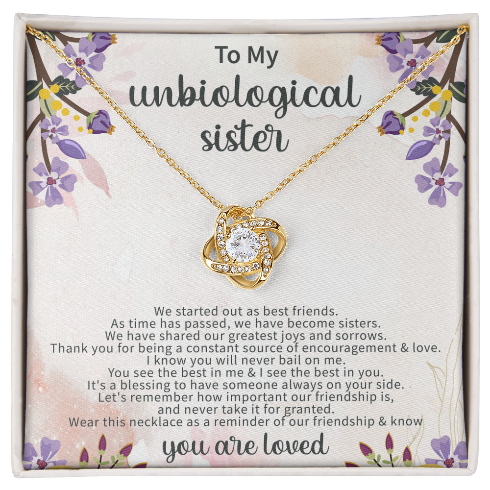 To My Unbiological Sister Love Knot Necklace – Soul Sister Gift – Meaningful Friendship Jewelry with Message Card