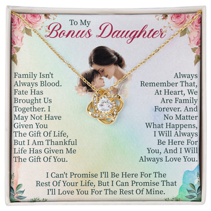 To My Bonus Daughter Love Knot Necklace – Meaningful Gift for Bonus Daughter – Sentimental Jewelry with Message Card