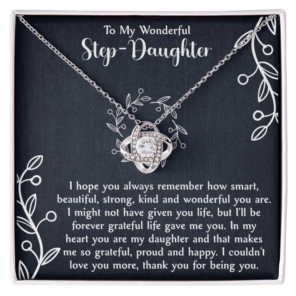 Love Knot Necklace for Step Daughter – Bonus Daughter Gift from Stepmom or Stepfather – Elegant Stepdaughter Jewelry with Message Card