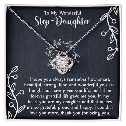 Love Knot Necklace for Step Daughter – Bonus Daughter Gift from Stepmom or Stepfather – Elegant Stepdaughter Jewelry with Message Card