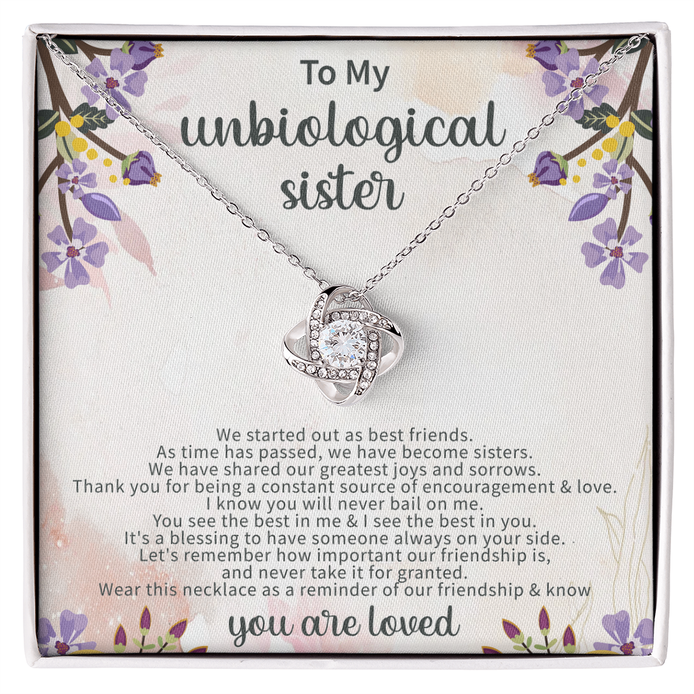To My Unbiological Sister Love Knot Necklace – Soul Sister Gift – Meaningful Friendship Jewelry with Message Card