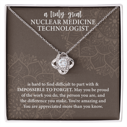 Nuclear Medicine Technologist Love Knot Necklace – Meaningful Gift for Nuclear Medicine Tech – Medical Professional Jewelry