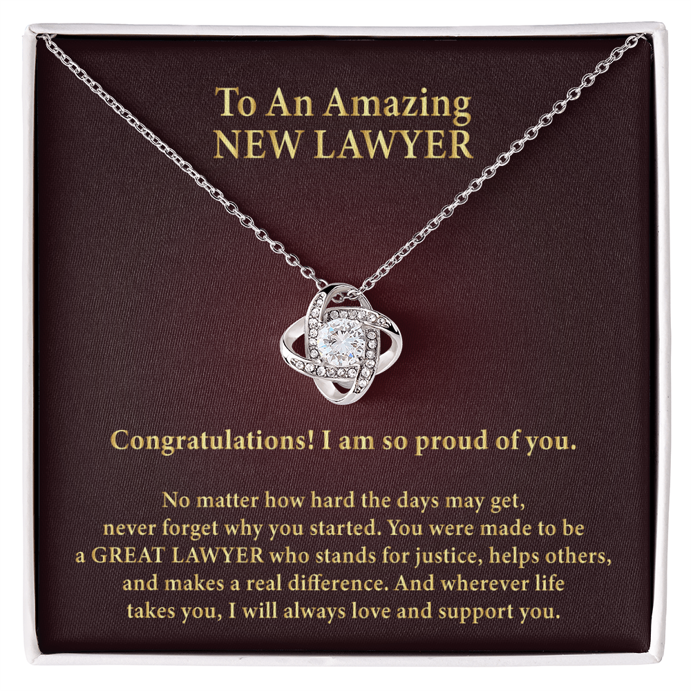 To an Amazing New Lawyer Love Knot Necklace – Law School Graduation Gift – New Lawyer Gift with Message Card