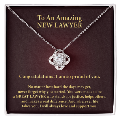 To an Amazing New Lawyer Love Knot Necklace – Law School Graduation Gift – New Lawyer Gift with Message Card