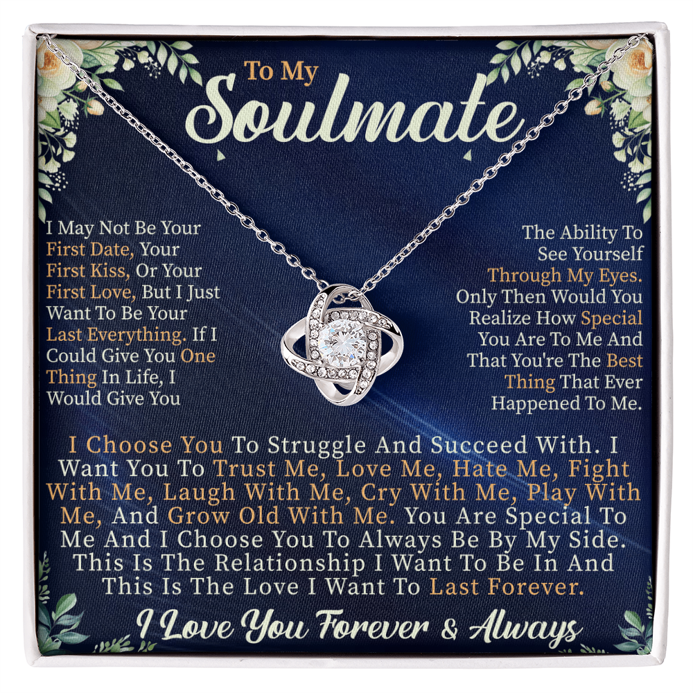 To My Soulmate Love Knot Necklace – Romantic Gift for Her – Anniversary, Valentine's Day, or Birthday Jewelry
