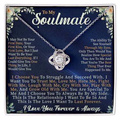 To My Soulmate Love Knot Necklace – Romantic Gift for Her – Anniversary, Valentine's Day, or Birthday Jewelry