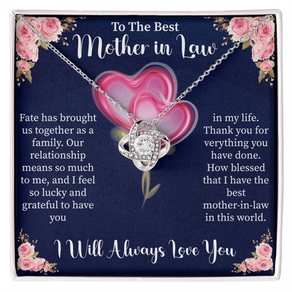 To My Mother in Law Love Knot Necklace, Wedding Gift for Mother of the Groom, Thank You for Raising the Man of My Dreams, MIL Jewelry Card