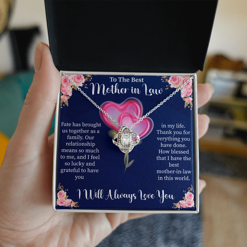 To My Mother in Law Love Knot Necklace, Wedding Gift for Mother of the Groom, Thank You for Raising the Man of My Dreams, MIL Jewelry Card