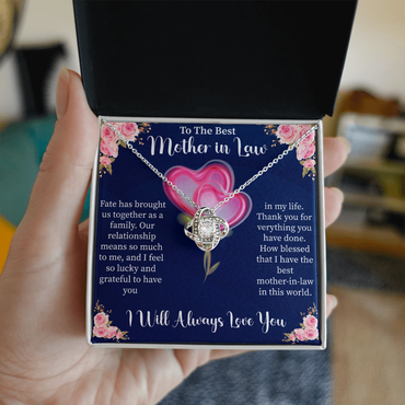 To My Mother in Law Love Knot Necklace, Wedding Gift for Mother of the Groom, Thank You for Raising the Man of My Dreams, MIL Jewelry Card