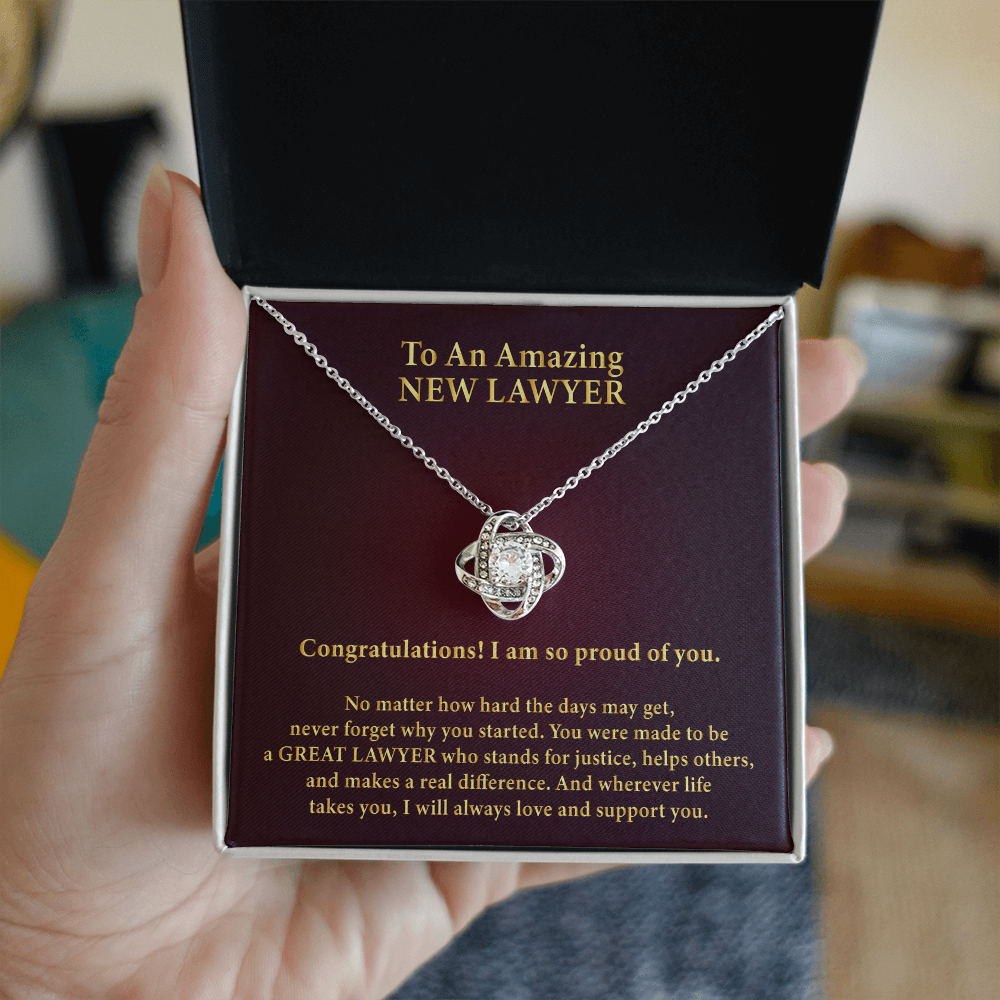 To an Amazing New Lawyer Love Knot Necklace – Law School Graduation Gift – New Lawyer Gift with Message Card