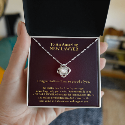 To an Amazing New Lawyer Love Knot Necklace – Law School Graduation Gift – New Lawyer Gift with Message Card