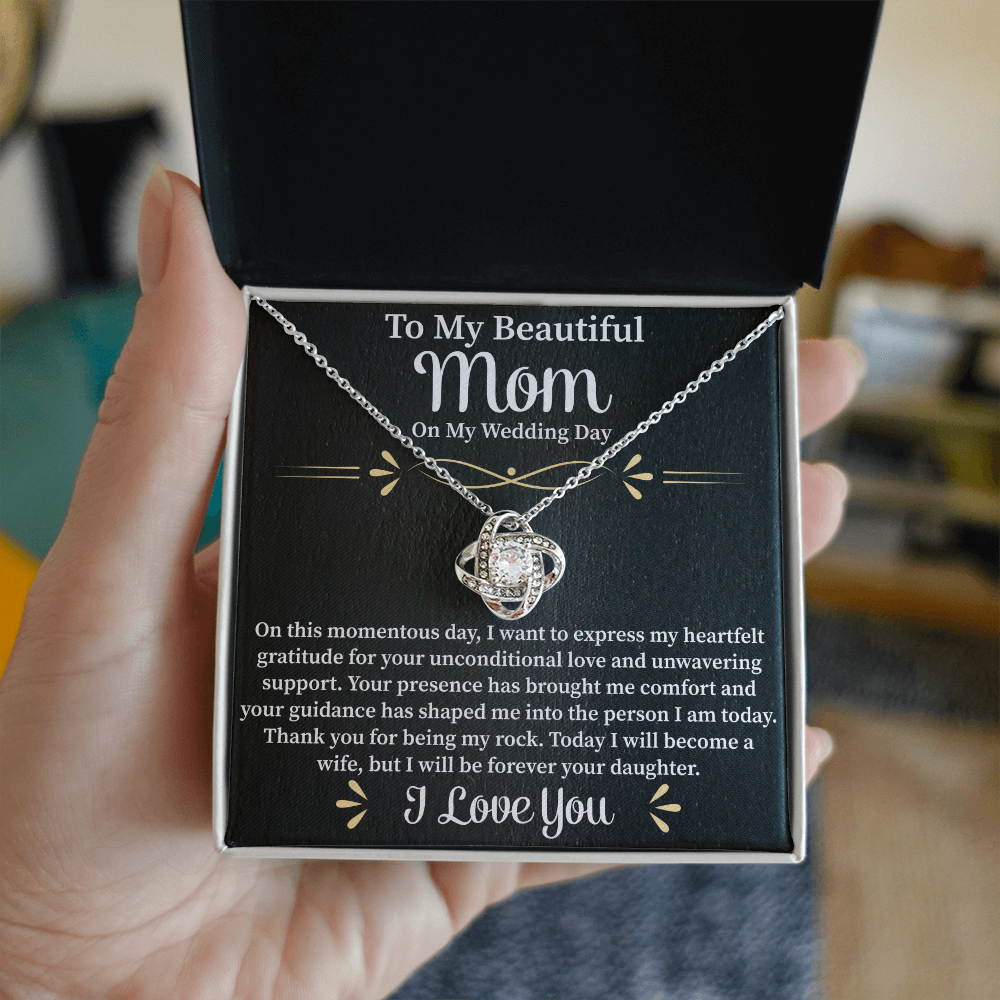 To My Beautiful Mom Love Knot Necklace – Mother Gift Necklace with Message Card – Meaningful Birthday or Christmas Gift for Mom