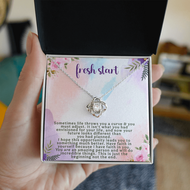 Fresh Start Love Knot Necklace – New Beginning Gift – Encouragement Jewelry with Inspirational Message Card