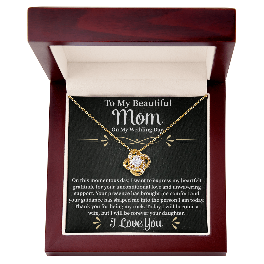 To My Beautiful Mom Love Knot Necklace – Mother Gift Necklace with Message Card – Meaningful Birthday or Christmas Gift for Mom