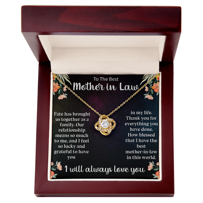 To the Best Mother-in-Law Love Knot Necklace – Meaningful Gift for Mother-in-Law – Sentimental Jewelry with Message Card
