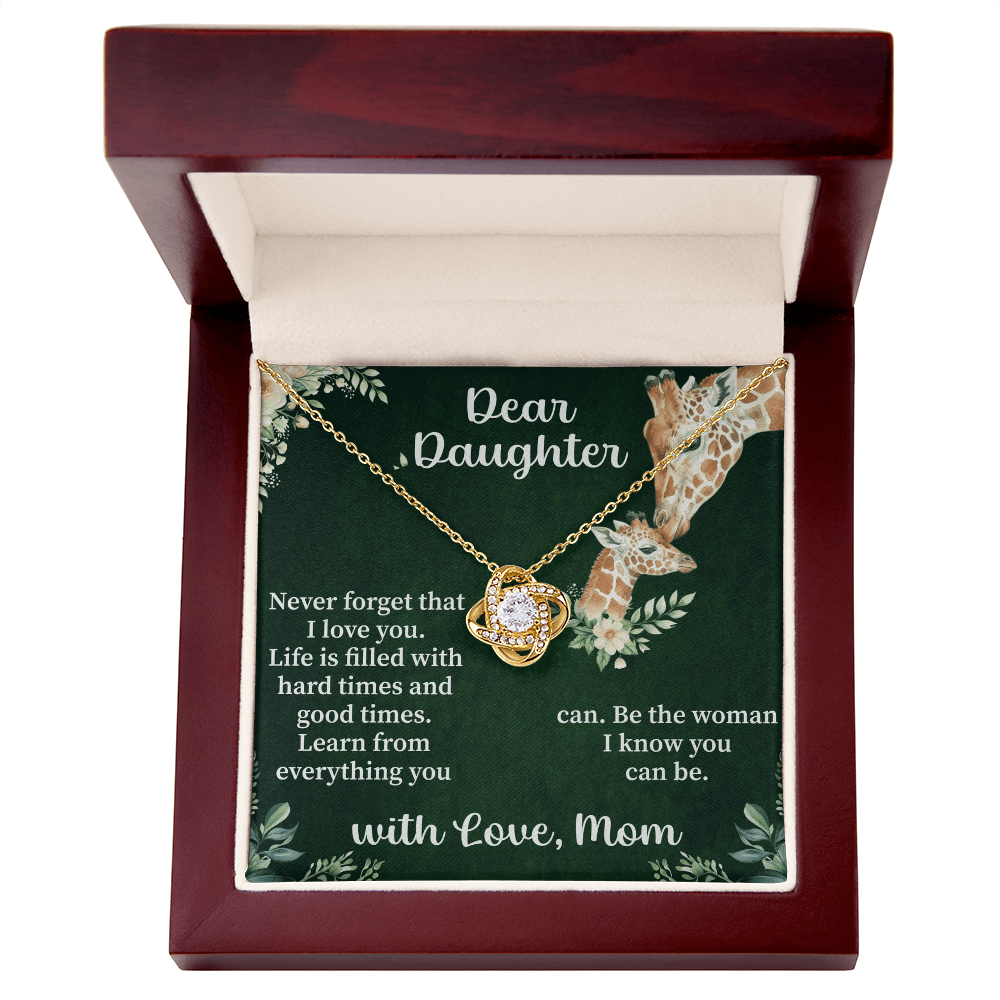 Dear Daughter Love Knot Necklace – Meaningful Gift from Mom or Dad – Sentimental Jewelry with Message Card