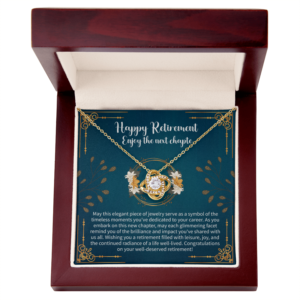 Happy Retirement Love Knot Necklace – Retirement Gift for Women – Meaningful Jewelry with Message Card