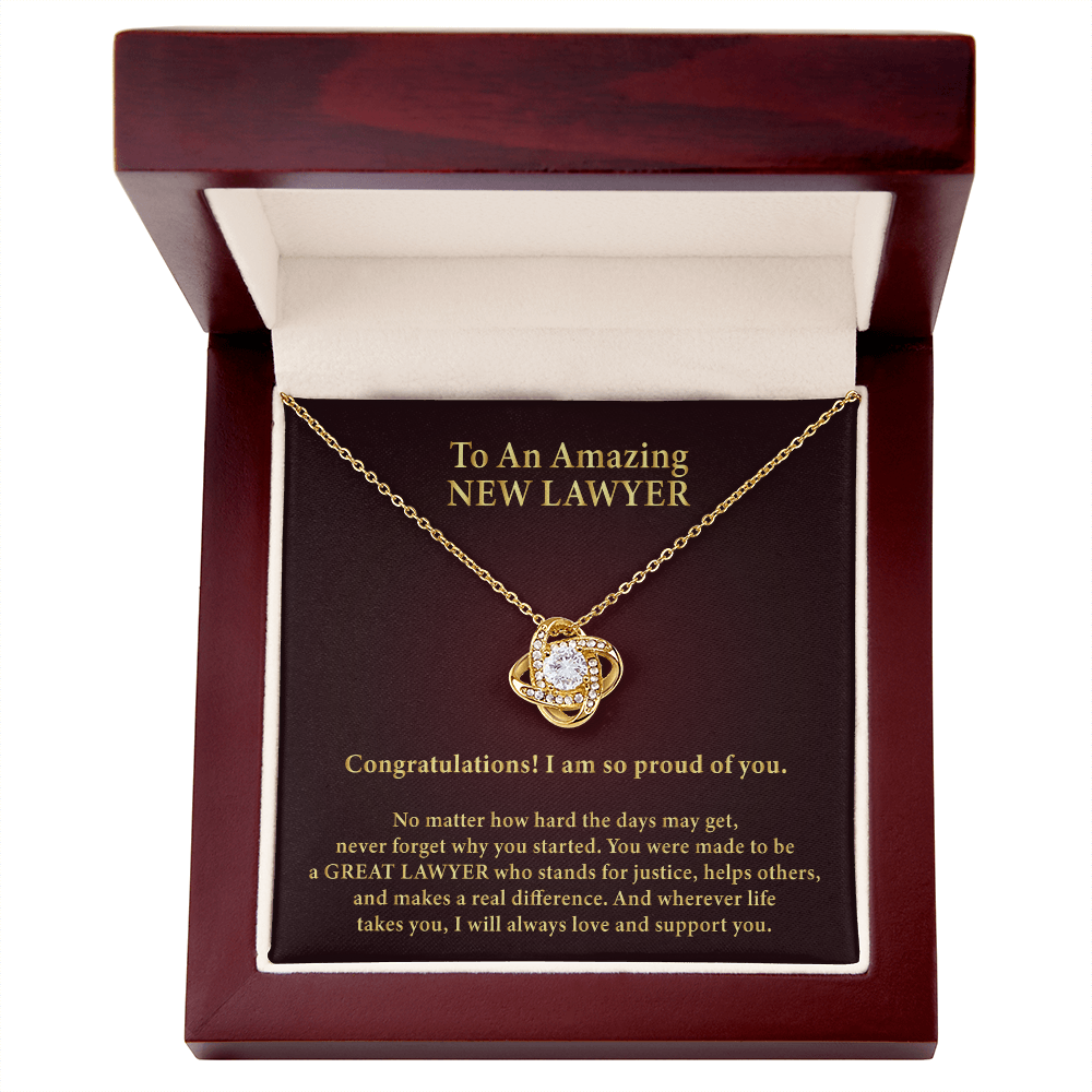 To an Amazing New Lawyer Love Knot Necklace – Law School Graduation Gift – New Lawyer Gift with Message Card