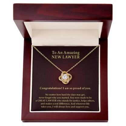 To an Amazing New Lawyer Love Knot Necklace – Law School Graduation Gift – New Lawyer Gift with Message Card