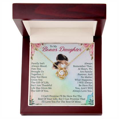 To My Bonus Daughter Love Knot Necklace – Meaningful Gift for Bonus Daughter – Sentimental Jewelry with Message Card