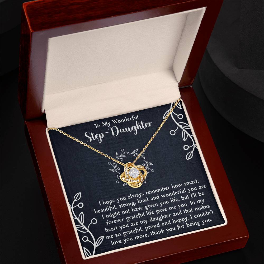 Love Knot Necklace for Step Daughter – Bonus Daughter Gift from Stepmom or Stepfather – Elegant Stepdaughter Jewelry with Message Card