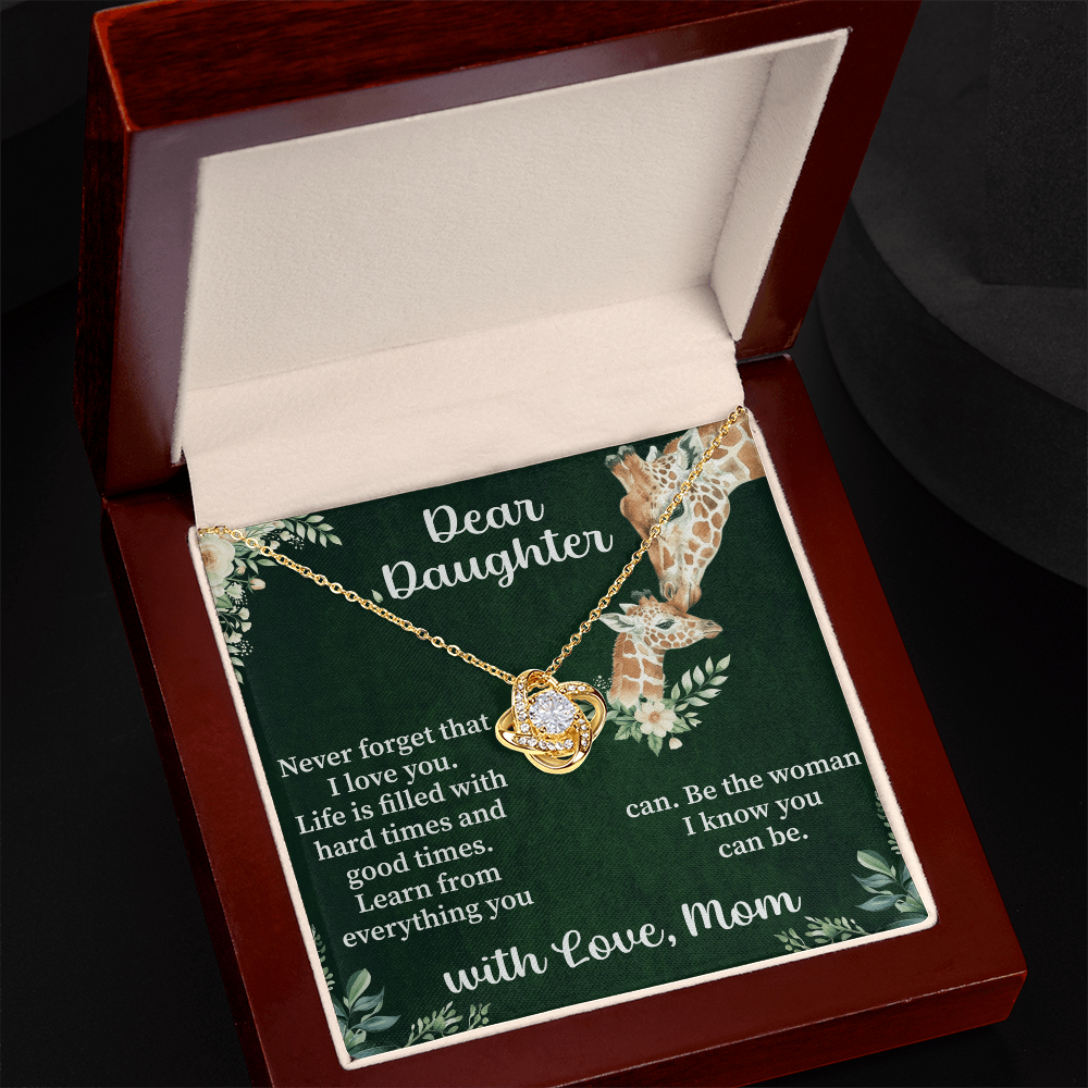 Dear Daughter Love Knot Necklace – Meaningful Gift from Mom or Dad – Sentimental Jewelry with Message Card