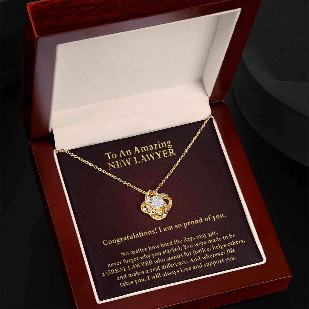 To an Amazing New Lawyer Love Knot Necklace – Law School Graduation Gift – New Lawyer Gift with Message Card