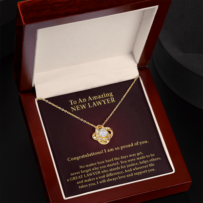 To an Amazing New Lawyer Love Knot Necklace – Law School Graduation Gift – New Lawyer Gift with Message Card