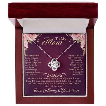 To My Mom Love Knot Necklace – Meaningful Gift for Mom – Mother's Day, Birthday, or Christmas Jewelry