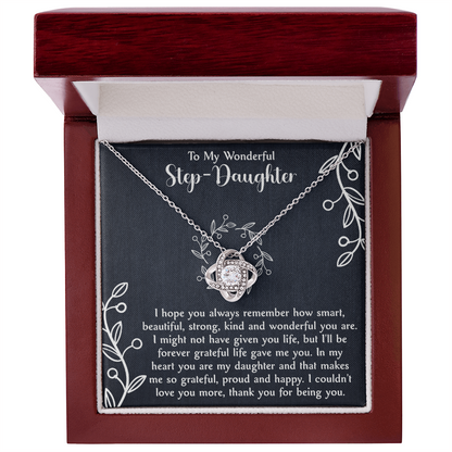Love Knot Necklace for Step Daughter – Bonus Daughter Gift from Stepmom or Stepfather – Elegant Stepdaughter Jewelry with Message Card
