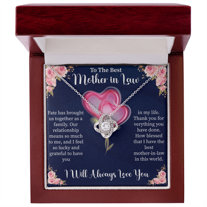 To My Mother in Law Love Knot Necklace, Wedding Gift for Mother of the Groom, Thank You for Raising the Man of My Dreams, MIL Jewelry Card