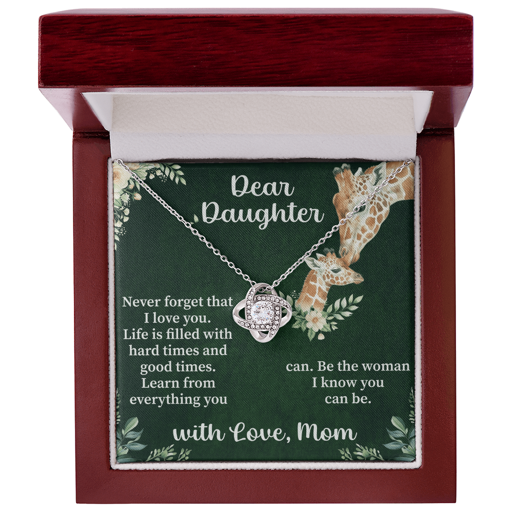 Dear Daughter Love Knot Necklace – Meaningful Gift from Mom or Dad – Sentimental Jewelry with Message Card