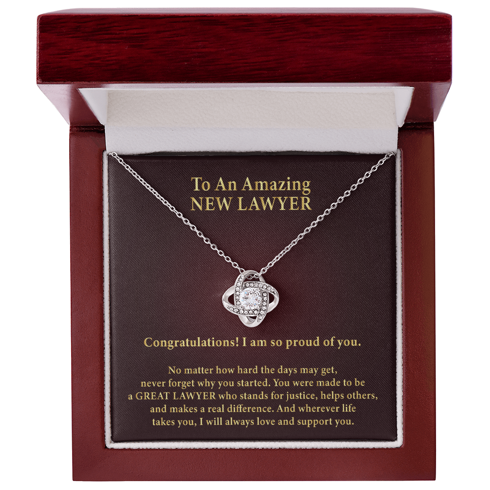 To an Amazing New Lawyer Love Knot Necklace – Law School Graduation Gift – New Lawyer Gift with Message Card