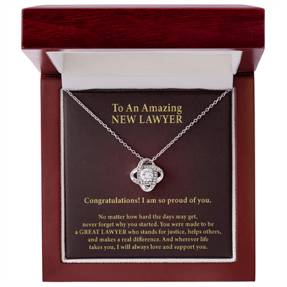 To an Amazing New Lawyer Love Knot Necklace – Law School Graduation Gift – New Lawyer Gift with Message Card