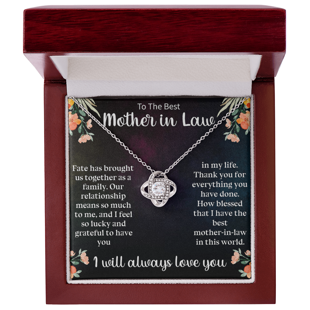 To the Best Mother-in-Law Love Knot Necklace – Meaningful Gift for Mother-in-Law – Sentimental Jewelry with Message Card