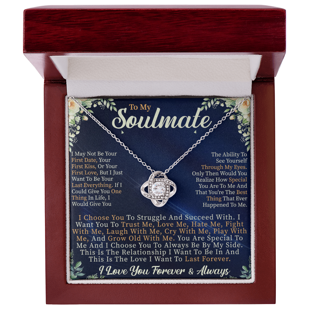 To My Soulmate Love Knot Necklace – Romantic Gift for Her – Anniversary, Valentine's Day, or Birthday Jewelry